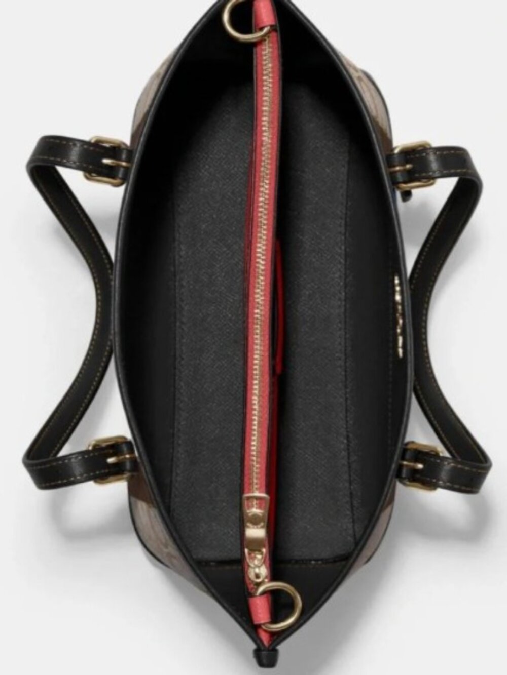 New Coach Signature Stripe Small Satchel in Brown/Black with Canvas Print - Picture 6 of 11